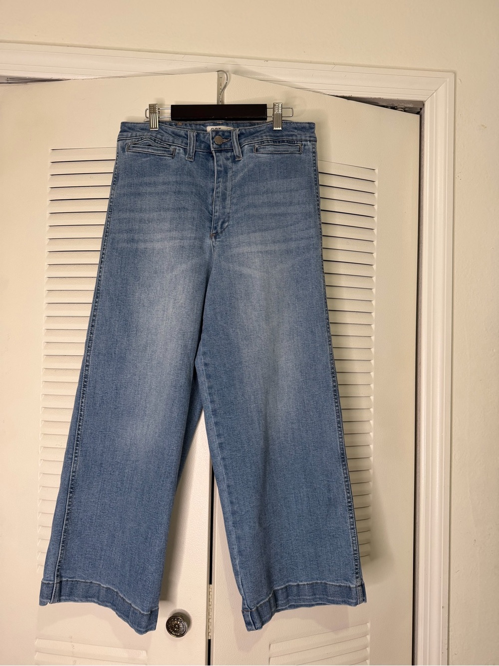 Cropped High-Rise Wide Leg Jeans in Light Blue Denim